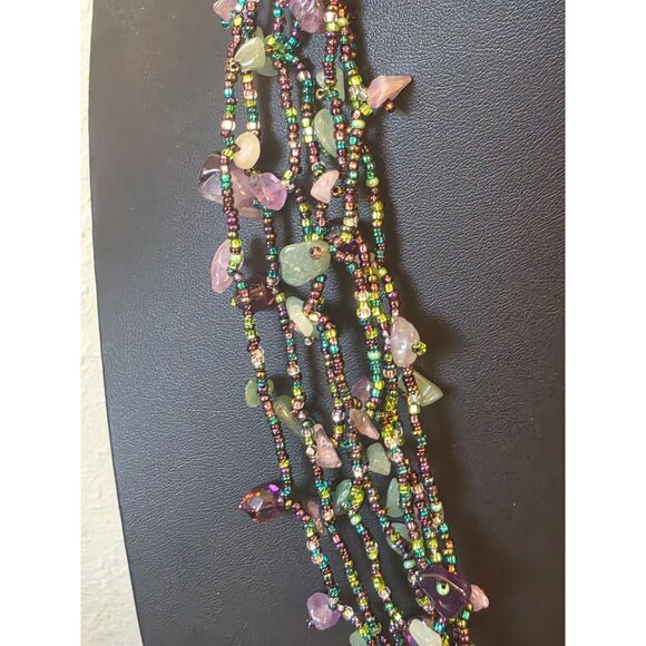Fluorite & Amethyst Gemstone Multistrand Beaded Necklace w/ Magnetic Clasp - Picture 8 of 12